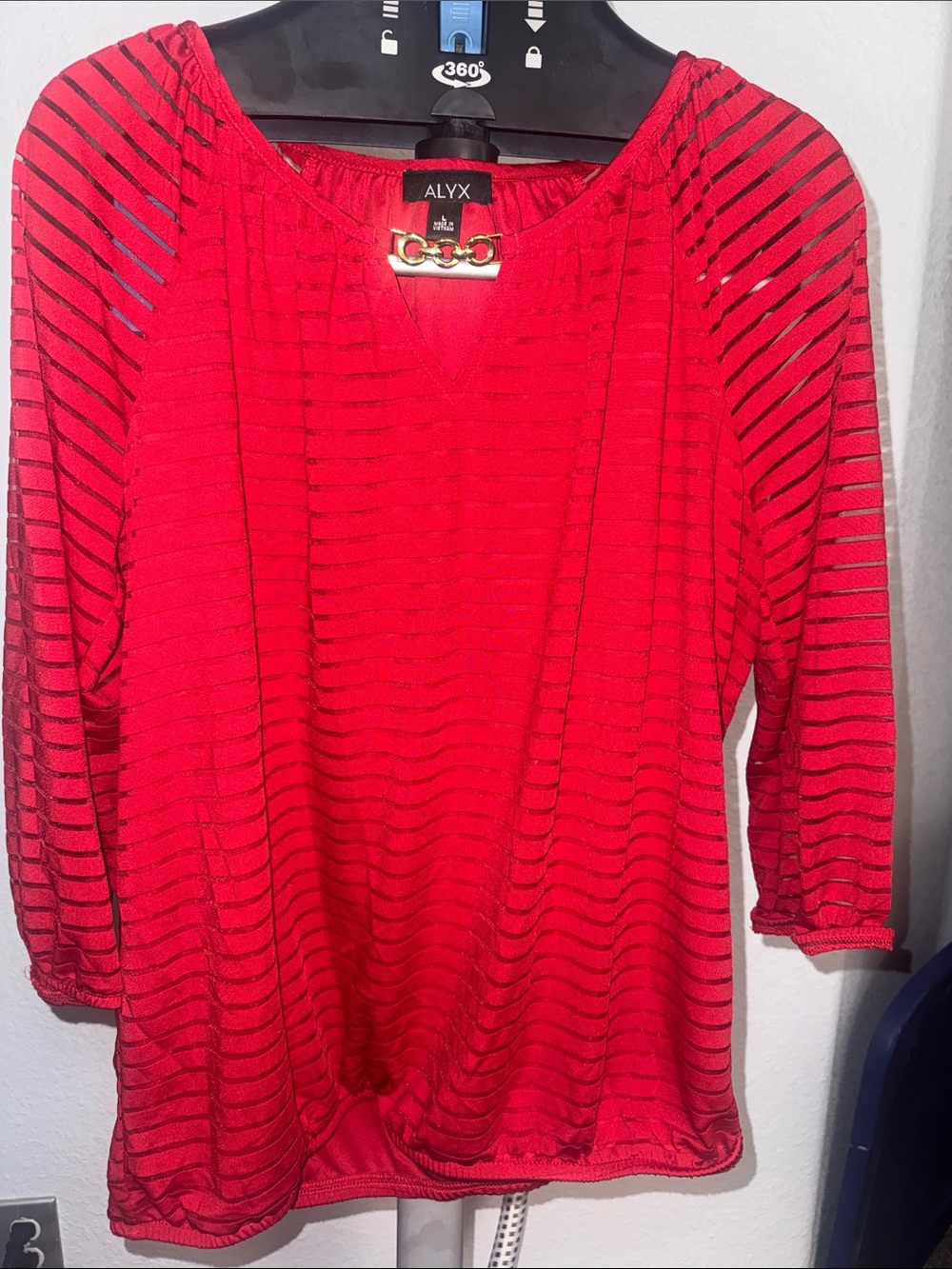 ALYX Red Sheer-Striped Lightweight Top with Gold Chain Detail
